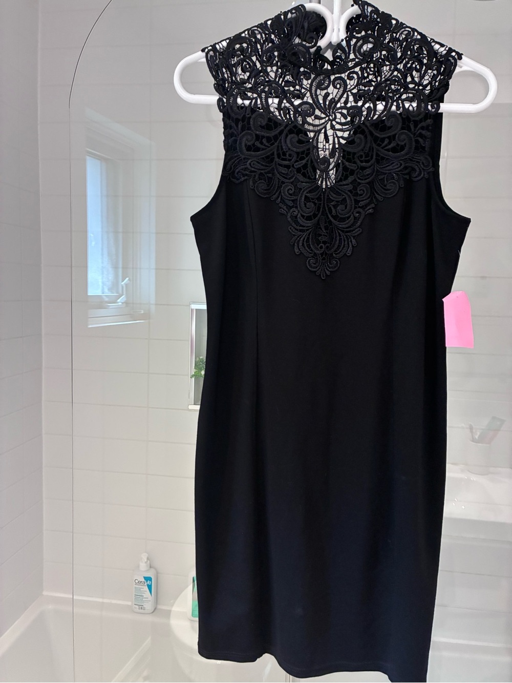 Arianne Black Sleeveless Mini Dress with Lace Yoke